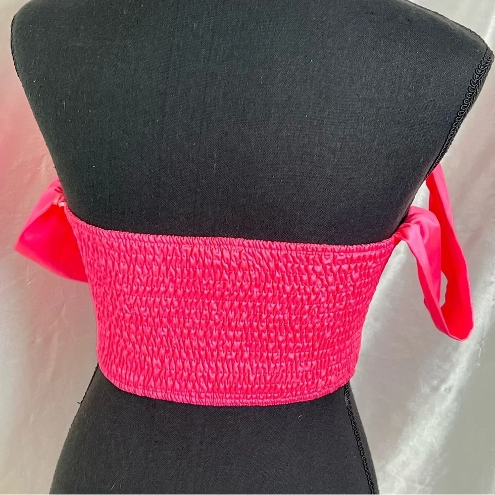 Superdown Neon Pink Off-Shoulder Satin Crop Top | XS | Y2K Party Vibes - Picture 3 of 7